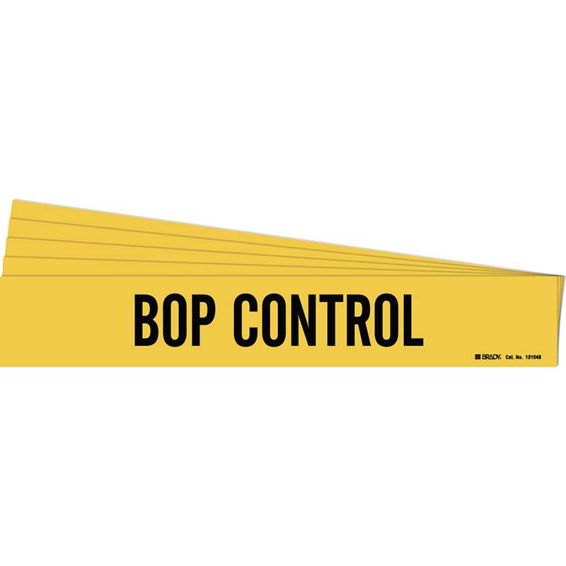 BOP CONTROL Pipe Marker Style 1 Black on Yellow 1 per Card, 5 PK